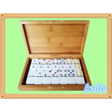 Double 6 colorful domino packed in bamboo box